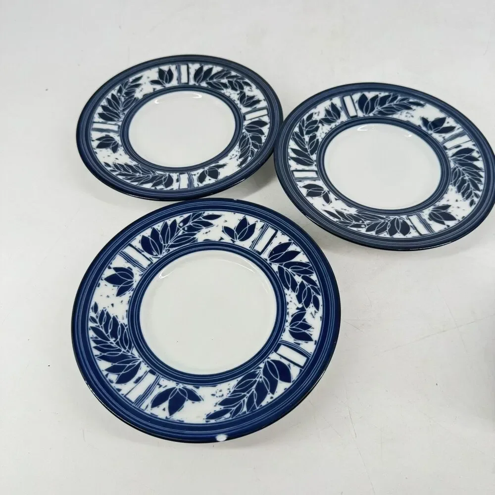 Dansk Ceylon Cups & Saucers Set of 3 Blue White KW/NR Japan Vintage
